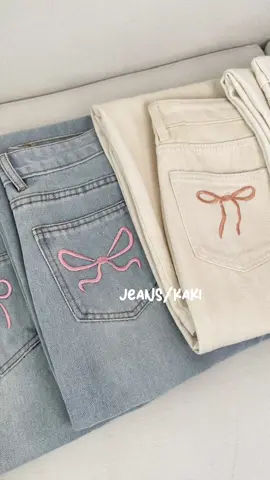 Quần xinh thêu nơ cho mấy bà #quần #kaki #kaki_nữ #xuhuongtiktok #theu_nơ quá trời xinh luôn đó #jeans #mini_house #jeansnu #videoviral 