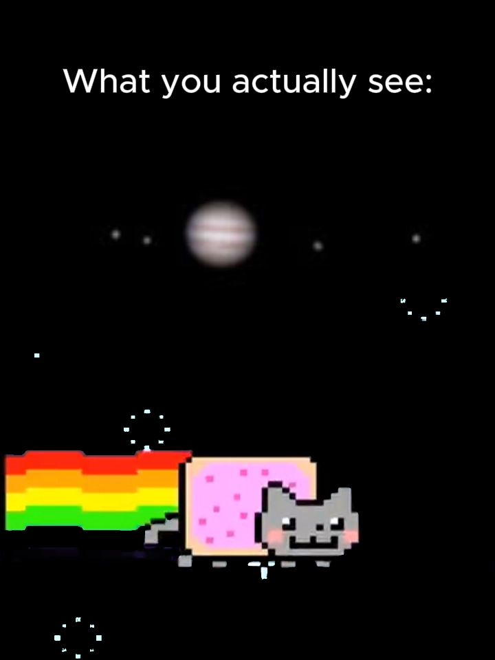 Old Memes Monday 😻 Nyan Cat has been dashing through space since 2011, and today, it's bringing cuteness and dynamic to this reel ❤️ Hello there, fellow stargazers 😎 Share your memories: what did it feel like when you saw something cool in the sky for the first time? What did you see? Did you use a telescope? Let's get nostalgic 💭 #astronomytok #stargazing #telescope #starwalk