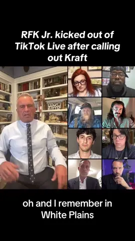 RFK Jr. gets kicked out of Tik Tok live Townhall hosted by Tiffany Cianci while discussing Kraft- the food company.  We don’t know if it was related.  @TiffanyCianci @Robert F. Kennedy Jr  #rfk #rfkjr #elections2024 