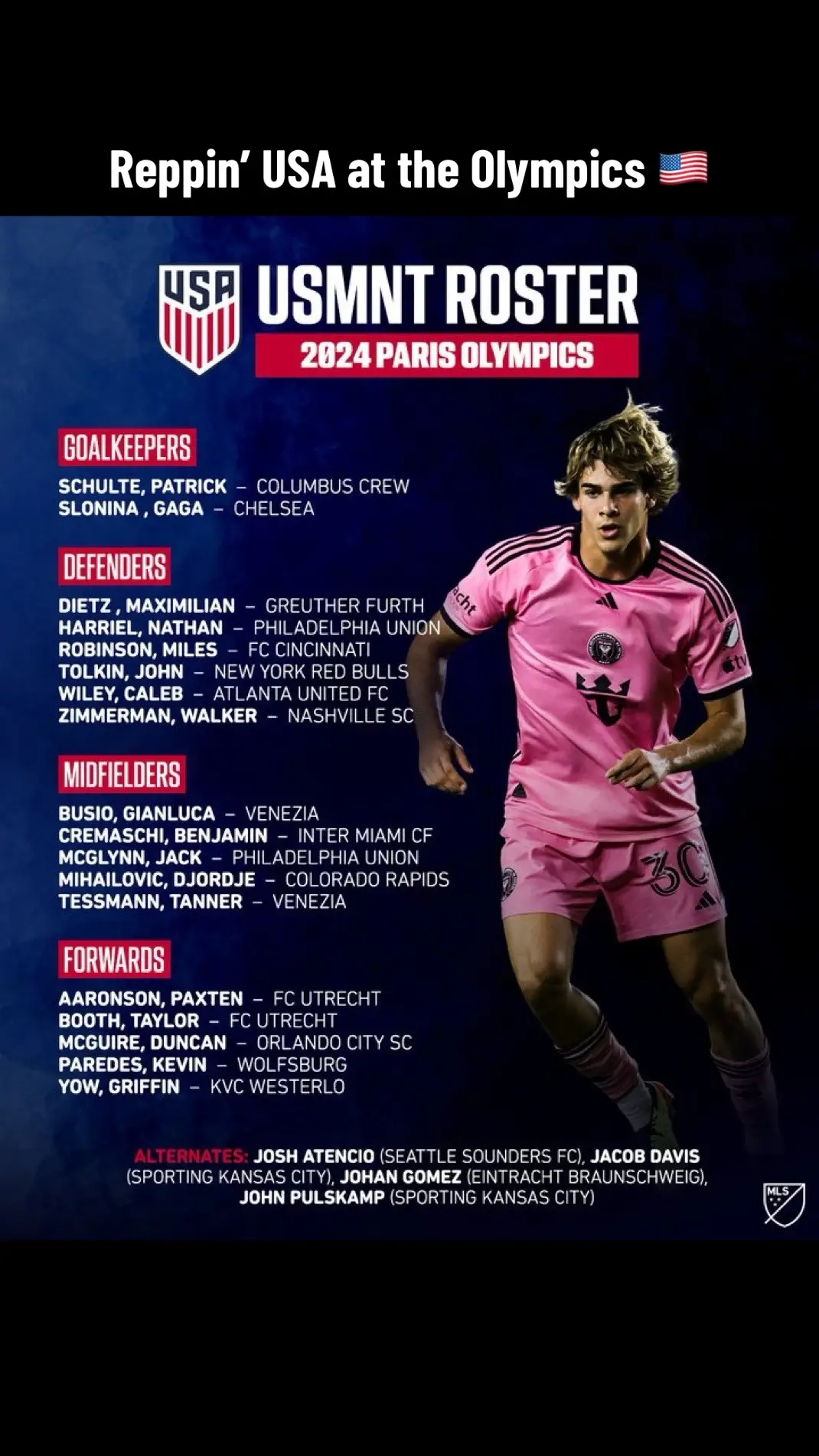 The #USMNT Olympic roster just dropped for Paris. 🇺🇸 #MLS #olympics #paris2024 #ussoccer #Soccer 