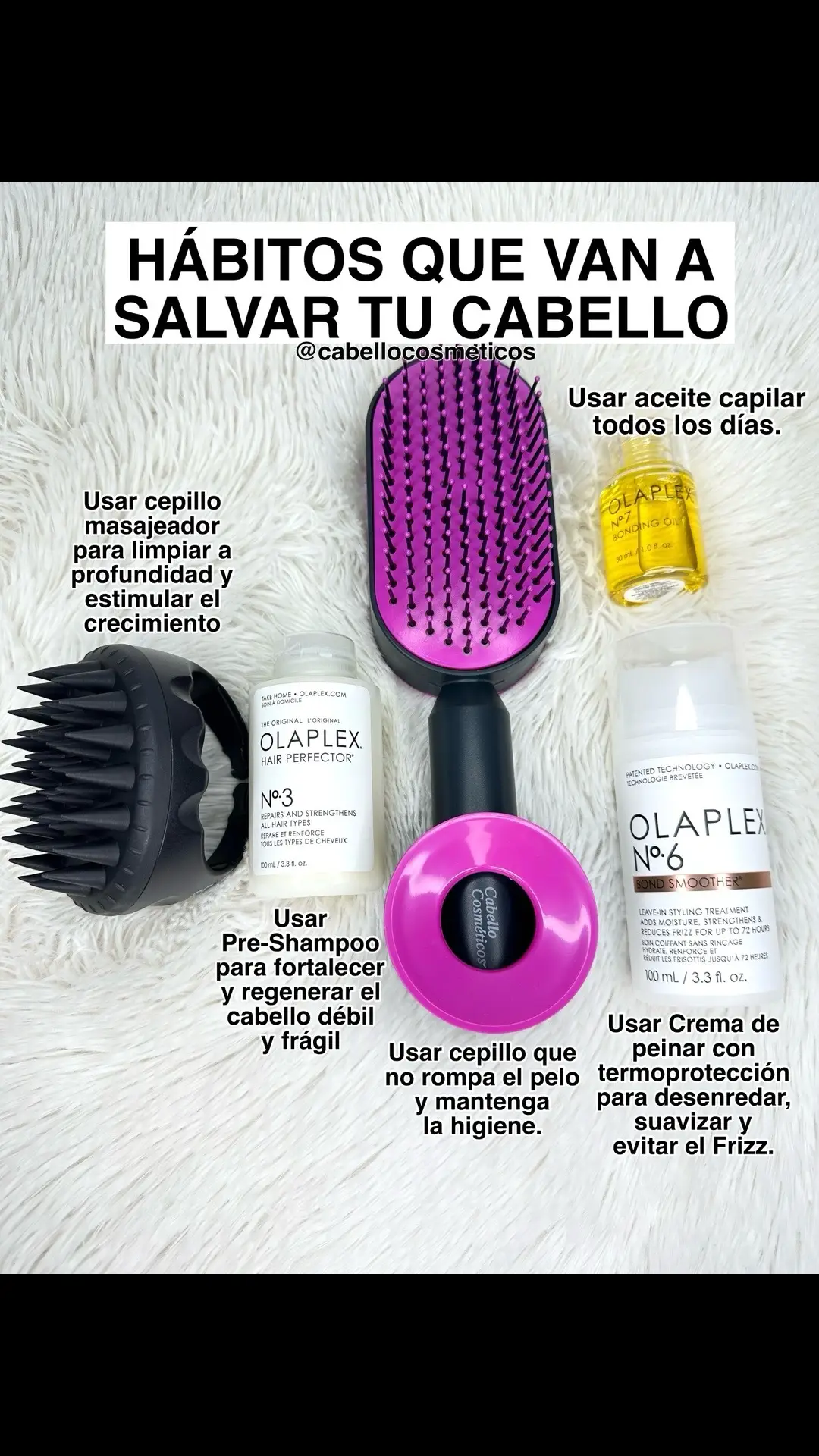 Para cada problema hay solución 😍❤️ ¡estos son los productos más efectivos!✨🤩 🌸 Paso 3 de Olaplex ✨ Tratamiento Para regenerar y fortalecer el cabello seco y maltratado desde la primera aplicación, siendo el más efectivo del mercado✅ Precio: 20$ (50ml) 35$ (100ml) y 60$ (250ml) ⭐️CEPILLO AUTO LIMPIEZA CABELLO COSMÉTICOS⭐️Es un tipo de cepillo que se limpia automáticamente al presionar un botón 🤩 Este cepillo elimina el cabello atrapado entre las cerdas y facilita el mantenimiento de la higiene ✅ Precio: 20$  🌸Paso 6 de Olaplex🌸 Poderosa crema de peinar que hidrata, repara y nutre al instante. Cierra las puntas abiertas y es protector térmico! Precio: 35$ (100ml) ✨Paso 7 de Olaplex✨ Aceite regenera con alta protección térmica, que aporta mucho brillo y sedosidad, reduciendo el frizz y sellando las puntas abiertas  Llévatelo por 35$ (30ml) y 60$ (60ml) ✨ Cepillo para la ducha: Ideal para masajear el cuero cabelludo y limpiar de forma más profunda, gracias a sus cerdas de silicona elásticas masajea fortaleciendo el cuero cabelludo para que crezca mejor el cabello, alivia el dolor de cabeza en la ducha, ayudando a prevenir la grasa y protege las uñas 🧖‍♀ PRECIO: 8$  Encuéntranos en: 📍SAMBIL CANDELARIA: Nivel Andrés Bello (Planta Baja), en el pasillo central que conecta los dos lados de la avenida 🌟 📍Sambil CHACAO: (Plaza Central, Nivel Autopista) Stand Blanco con Morado💜 🌟Haz tu compra online por WhatsApp 04123829416 Con gusto te atenderemos de forma personalizada ❤️ ¡Estamos en Caracas y Margarita y hacemos envíos a toda Venezuela!