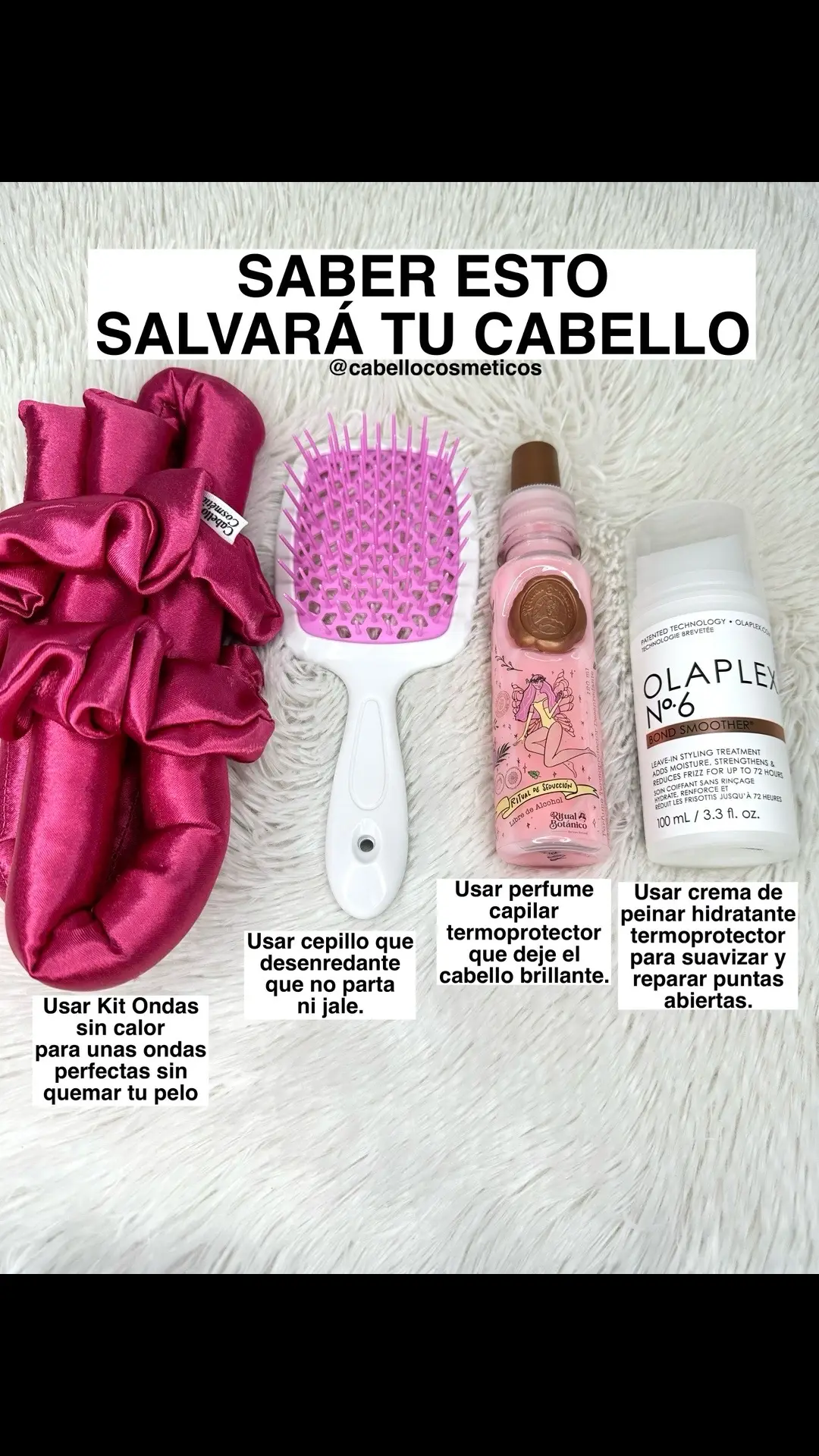 ¡Te ayudamos a conseguir un cabello sano y hermoso! 💜 Kit de Ondas Sin Calor: Es la solución PERFECTA para crear ondas naturales y definidas sin usar herramientas de color. El kit consiste en unos tubos flexibles que se enrollan alrededor del cabello y se dejan actuar durante unas horas o durante la noche. Al retirarlos, el cabello queda con unas ondas suaves y duraderas ✨ - $10 Rojo, Negro 🌸Paso 6 de Olaplex🌸 Poderosa crema de peinar que hidrata, repara y nutre al instante. Cierra las puntas abiertas y es protector térmico! Precio: 35$ (100ml) 💗 Perfume Capilar CON FEROMONAS: Brinda olor divino a tu cabello por todo el día, controla el frizz - $10 120ml  🩵Cepillo Anti-Frizz: Evita la fricción entre las hebras del cabello para un control de frizz total, hace que el cabello se seque más rápido PRECIO: $7 (Rosado) 📍SAMBIL CANDELARIA: Nivel Andrés Bello (Planta Baja), en el pasillo central que conecta los dos lados de la avenida 🌟 📍Sambil CHACAO: (Plaza Central, Nivel Autopista) Stand Blanco con Morado💜 🌟Haz tu compra online por WhatsApp 04123829416 Con gusto te atenderemos de forma personalizada ❤️ ¡Estamos en Caracas y Margarita y hacemos envíos a toda Venezuela!