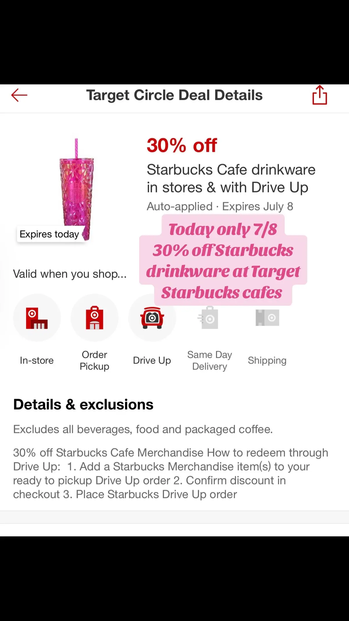 Get your newww drinkware for 30% off today only! At target starbucks cafes. #coffee #coffeeaddict #coffeetiktok #starbucks #deals #target 