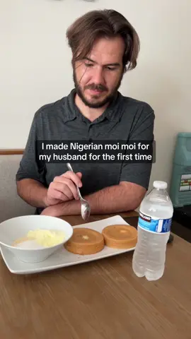I think he likes it or maybe he’s just really hungry 😋 #moimoi #dinner #nigerianfood #couplegoals #Foodie #foodtiktok #husbandsoftiktok #mukbang #marriedlife #garri #viral 