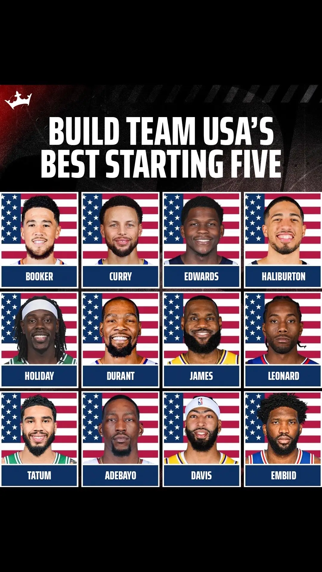 Put yourself in Steve Kerr’s shoes - who is in your starting 5 for Team USA? 🇺🇸 #usa #usabasketball #NBA #basketball #olympics 