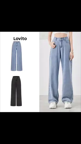Lovito Women Casual Plain Full Length High Waist Basic Front Zip Jeans  