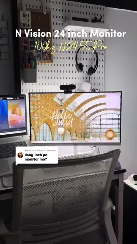 Replying to @Callista  I got the N Vision 24 inch Monitor in white!!👩🏻‍💻 #fyp #wfhlife #wfh #desksetup #desktour #virtualassistant #freelancing #gaming #wfhjobs #desk 