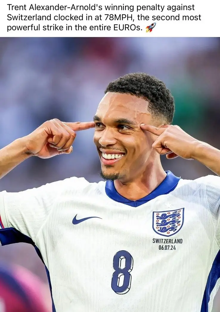 TAA has now got the achievement for the second most powerful strike in euro2024 #TAA #england #EURO2024 #🔥 #footbal #fyp 