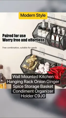 Wall Mounted Kitchen Hanging Rack Onion Ginger Spice Storage Basket Condiment Organizer Holder C9J0  #organizer #hanging #rack #kitchen #fyp 
