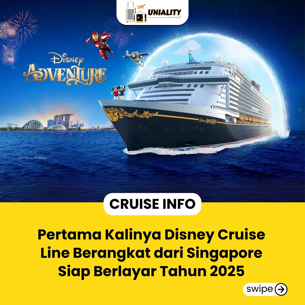 PERTAMA KALINYA DI ASIA TENGGARA DISNEY CRUISE LINE AKAN BERLAYAR DARI SINGAPORE PADA TAHUN 2025😍 Bersiaplah untuk mengalami liburan kapal pesiar yang mempesona dalam skala besar. Penuh dengan kesenangan dan relaksasi, hiburan kelas dunia, pengalaman bersantap bertema, dan layanan Tamu yang luar biasa, Petualangan Disney adalah perjalanan sekaligus tujuan. Menampilkan pelayaran 3 dan 4 malam, kapal ini menawarkan hari-hari ajaib di laut saat berlayar dari Singapura. Kabar baiknya Uniality Tour and Travel akan jual paketnya 😍😍 Jadi Bestie” Gak Perlu Repot serahkan semua ke admin uniality😍😍.  Kami sudah membuka waitinglist dan kalian juga bisa preebook melalui wa admin uniality yaa sambil menunggu detail paketnya😍😍 More info : WA - 081335754028 Atau klik link di bio ig @unialitytourandtravel  #disneycruise #disneycruiseline #dianeycruiseship #dianeycruise2025 #Disneycruisesingapore #disney #disneylife #disneyworld #disneycruisefantasy #disneycruiselife #disneycruises #disneycruiselines #disneycruisedream #disneycruuseline⚓️🌴⛴ 