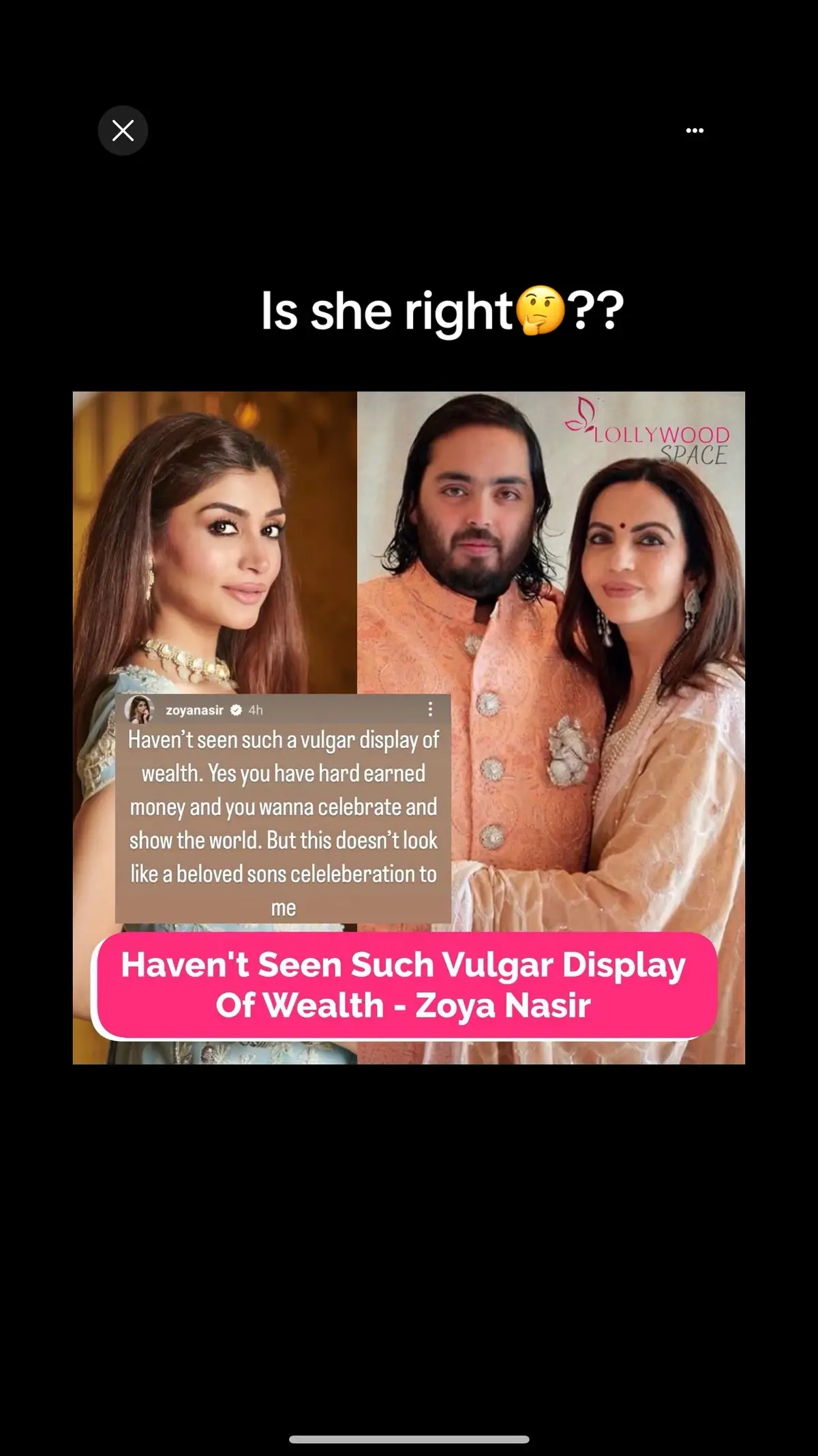 Zoya Nasir condemns the extravagant wedding celebrations of Mukesh Ambani's son, labeling them 'A vulgar display of wealth.😱  #mukeshambani #nitaambani #anantambani #radhikamerchant #zoyanasir#creatorsearchinsights 