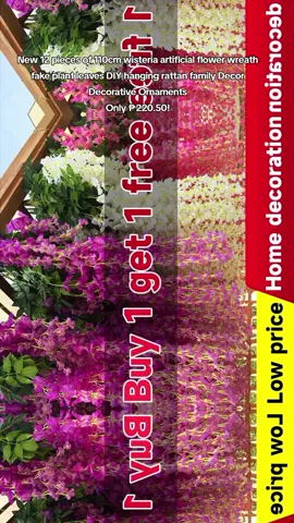 New 12 pieces of 110cm wisteria artificial flower wreath fake plant leaves DIY hanging rattan family Decor Decorative Ornaments Only ₱220.50!