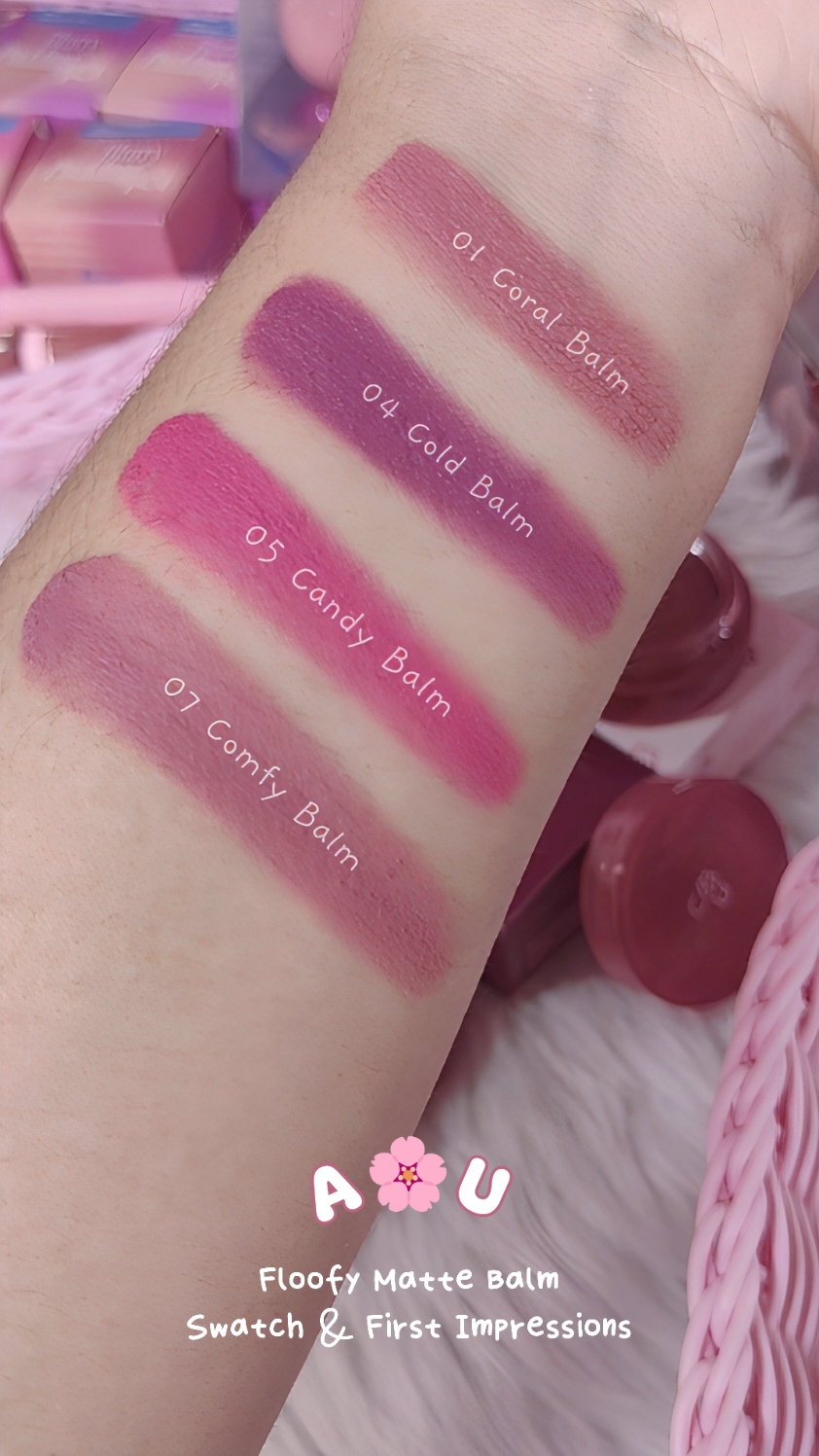 Kim Jiwon's favorite matte balm is worth the hype! Swatched the 4 shades out of the 8 colors of #aou Floofy Matte Balm and they came out better than expected 😍 What color caught your eye? #newjeans #kpop #fyp #makeup #makeuptutorial #viralmakeup #trending #makeuptips #kimjiwon #queenoftears #kdrama#GlowUp #wakeupandmakeup 