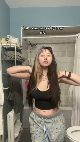 My hair grows so fast the choppyness will be gone in like two weeks sadly but anyways im not a professional and dont try this urself unless ur ok with it possibly turning out terrible. I also plan on growing out my bangs a bit for more of a fringe and im gonna redye my bleached part blue soon. This will also look better when my hairs clean its so oily rn