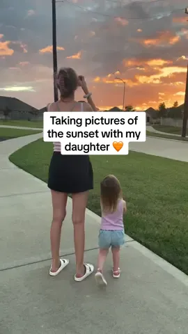 She always wants to do what I do.. and wear the same color as me 🥰😄 taking inspo from @amberfillerup and trying to capture as many sunsets as we can 🧡 #momlife #toddlermom 
