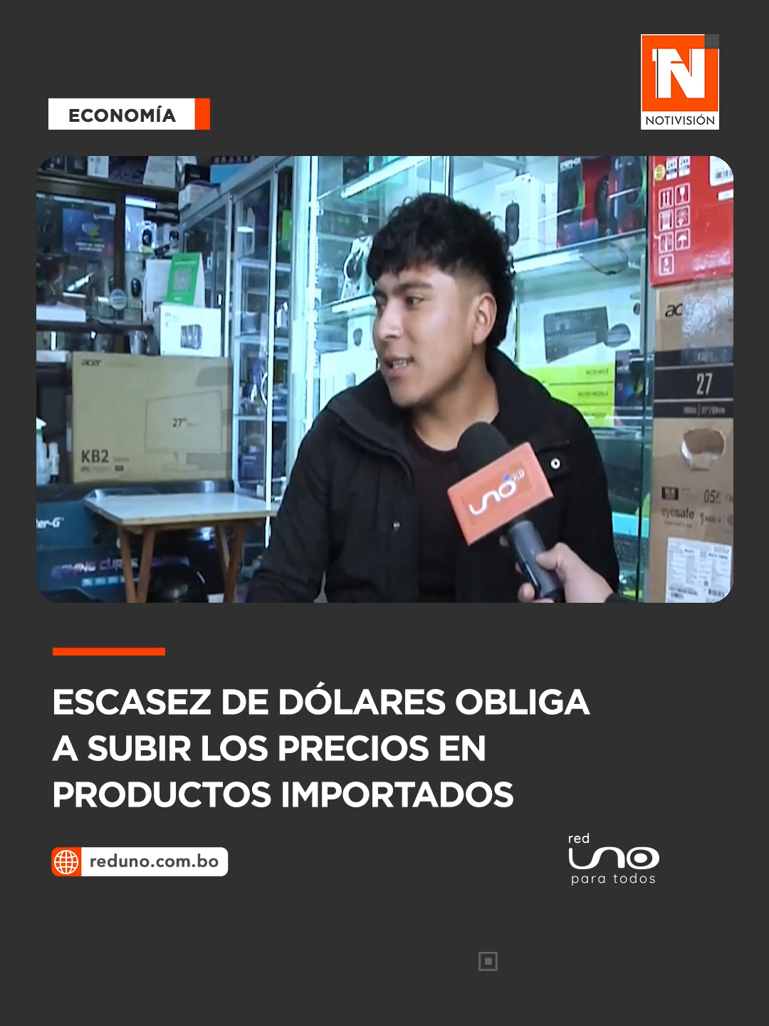 #NotivisiónLPZ • El alza en el precio del dólar en el mercado paralelo obliga a comerciantes a subir los precios de sus diferentes productos importados. Visita nuestro portal de noticias: www.reduno.com.bo #Notivisión #RedUno #Economía #Dólar