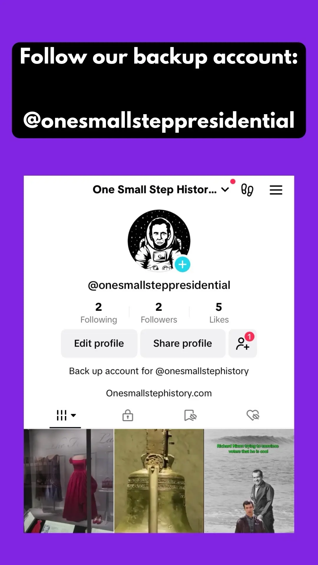 Follow our backup account @One Small Step History Backup #backupaccount #onesmallstephistory 