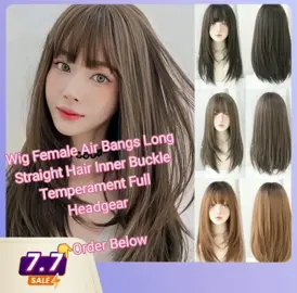 Wig Female Air Bangs Long Straight Hair Inner Buckle Temperament Full Headgear #wig #wigairbangslongstraight #wiglongstraighthair #wigs #fypシ゚viral #fyp 