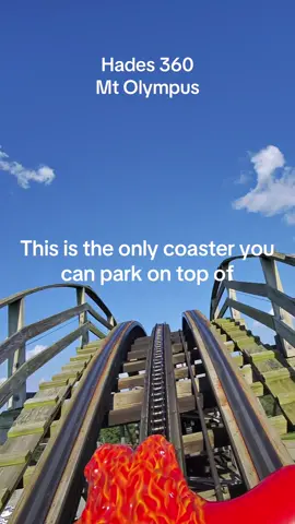 Hades 360 at Mt Olympus is getting a little rough after all these years, but still a great ride in the front row. Besides its elements, it’s also the only coaster in the world you can park on top of. #coaster #wisconsindells #mtolympus #mtolympuswaterpark #woodencoaster #parking 