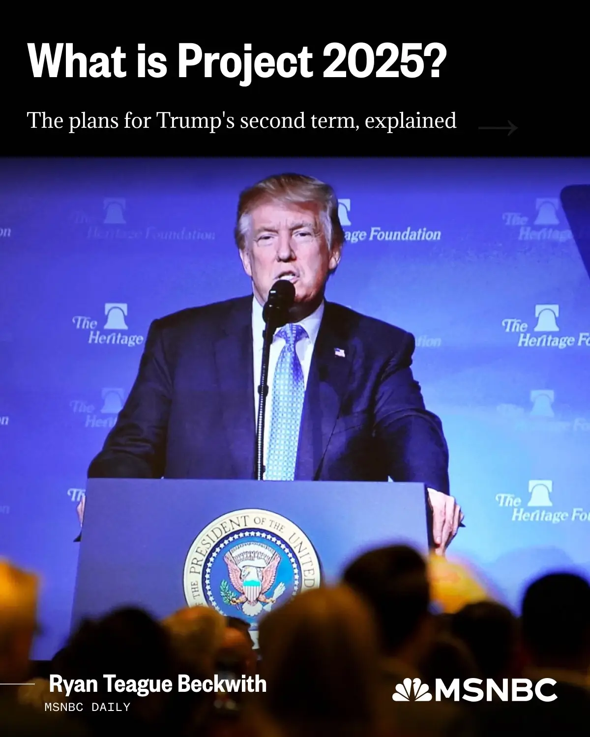 “A far-right blueprint for a second Donald Trump administration has become an increasing source of controversy, leading Trump to at least try to distance himself from it,” writes MSNBC Newsletter Editor Ryan Teague Beckwith. “But what would Project 2025 actually do?” “Clocking in at a staggering 920 pages, the proposal from the conservative Heritage Foundation and more than 100 like-minded groups outlines step-by-step plans to give the next president massive new powers and politicize federal agencies.” It also outlines a long wish list of conservative ideas he would pursue with those powers. Among other things, Project 2025 proposes: • Reducing legal immigration • Reversing the FDA’s approval of abortion pills • Developing new nuclear weapons • Stripping NPR and PBS of federal funding • Abolishing the Department of Education and the National Oceanic and Atmospheric Administration “There are signs that voters are responding. Searches for 