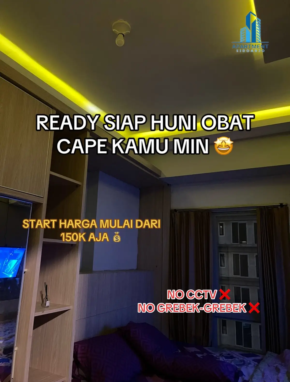 Pumpung lagi ada promo weekday (senin-kamis) nih, caranya gampang tinggal follow akun tiktok sm ig udah dapet promonya📣 ⚡️Sewa apartemen murah taman sari prospero & suncity sidoarjo. ruwedy setiap hari, mau sewa jam’ an, harian dan mingguan bisa bgt ♡ Apartemen kami menyewakan 3 tipe room kalian bebas mau request room yang tipe apa?  • (studio) / kamar tidur aja dan kamar mandi. • (1BR) / 1 kmr tidur, ruang   tamu dan kamar mandi. • (2BR) / 2 kamar tidur, ruang tamu yang cukup luas dan kamar mandi. untuk info lebih lengkapnya bisa langsung hub.nmr di bawa ini 📞Wa : 081222289930   Ig / tiktok : @sewaapartemenku.sidoarjo 📌 Kami juga memfasilitasi : • Tv • ⁠lemari • ⁠kulkas  • ⁠ac • ⁠minuman air mineral • ⁠peralatan mandi • ⁠Water heater  • ⁠teko listrik  • ⁠kompor listrik • ⁠alat makan • ⁠tissu  • ⁠free akses card  • ⁠kolam renang • ⁠tempat Gym  • ⁠Free WiFi 📌 Pembaran bisa melalui via : • COD ✅ • ⁠TRANFER ✅ • ⁠JUGA BISA DP DULU✅ • ⁠KHUSU WEEKEND HARUS    DP 50K ✅ • ⁠SYARAT KTP ✅ TANGAN PERTAMA 🫴🏻 Owner jelas & amanah no ribet’ no drama’ langsung sat set, buruan booking sekarang juga👋🏻 #sewaapartemenkusidoarjo #sewaunitapartsidoarjo #sewaapartemenmurah #sewaapartemensidoarjo #jawatimur #apartemenprospero 