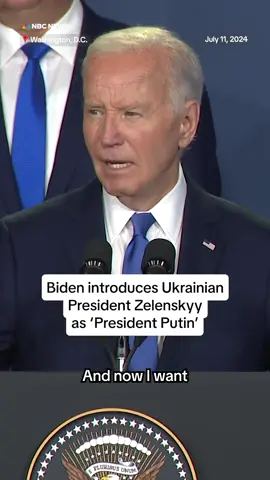 President Joe #Biden appears to confuse Presidents Putin and Zelenskyy before quickly correcting himself after speaking at the NATO summit about support for Ukraine in the war against Russia.