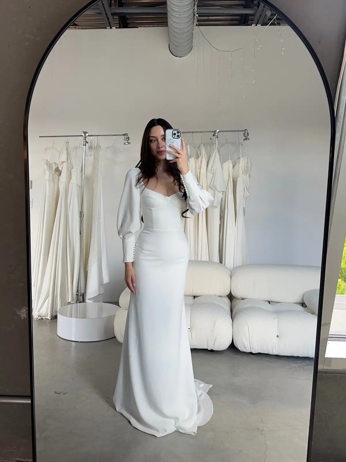 Dress spotlight on Angelica 🌟 #minimalbride #weddingtiktok #longsleeveweddingdress 