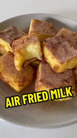 Crispy on the outside, soft and custard-like on the inside. Recipe at link in bio or Google “Taste Air-fried milk”. #airfryer #airfryerrecipes #dessert 