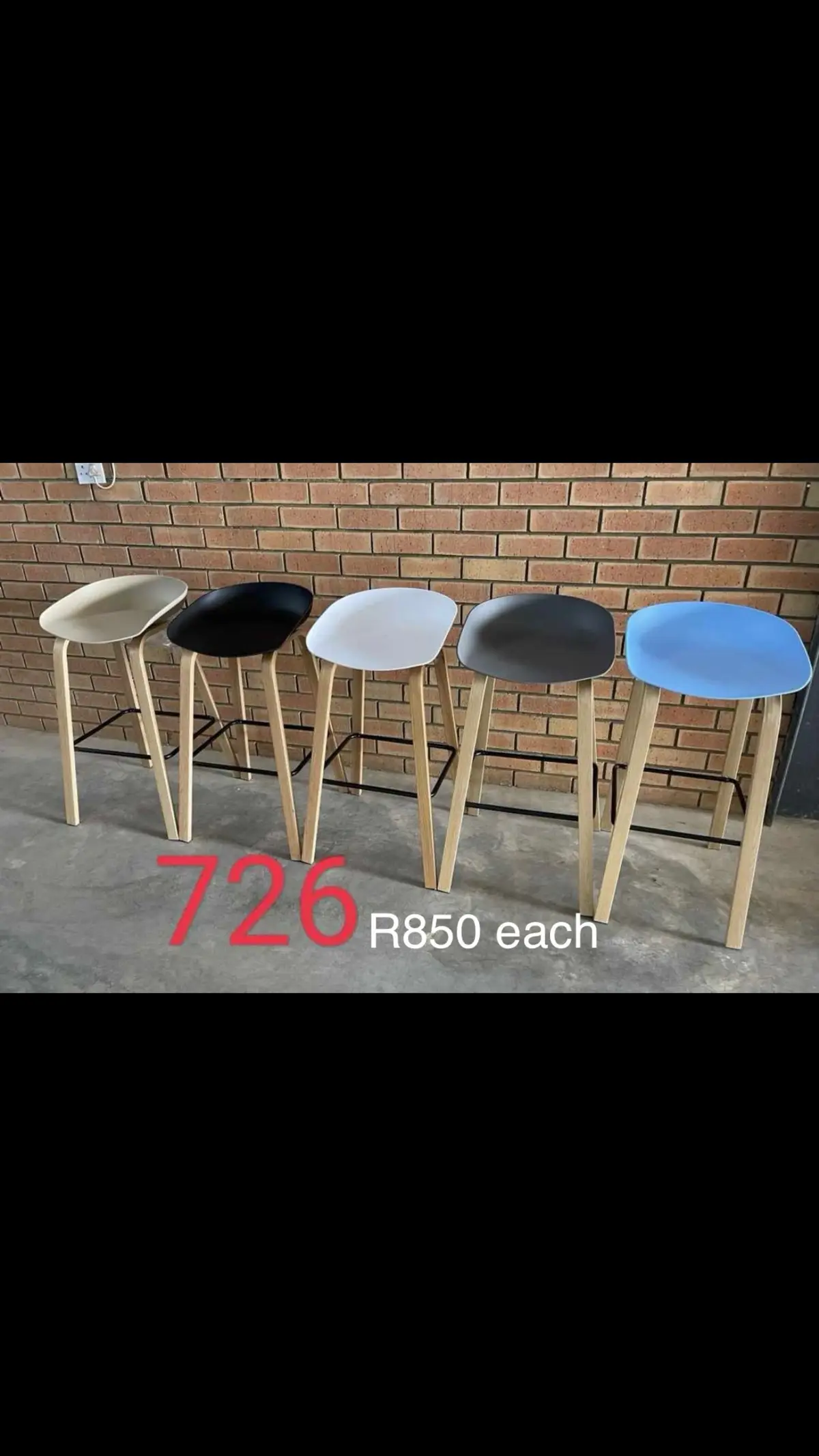 Bar chairs R850 each. All colours available and stock is limited. 0684624444