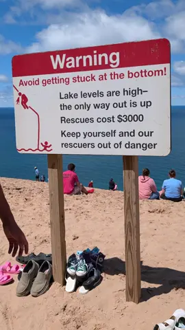 Conquering #sleepingbeardunes #lakemichigan. We had an athlete do the whole thing in 14 minutes not knowing what to expect and saving a little in the tank. My 12 year old was probably about 22 minutes not running down first.  I did it with my daughter comfortably in 30. She is a non athlete but is young, has grit and we broke it up.  the views are breathtaking! The beach is beautiful. I recommend a fun, large step foot slide on the way down like sand skiing. on the way up, find and use other people's foot steps in the sand. The pics don't show just how steep the drop off is but trust me, there is a large chunk you have to climb and not walk. We did 20 climb steps then rest for 10 breaths. at the 40% mark I gave a full minute or so of taking in the view. There was a small portion we did ten step, 5 breaths and towards the top it gets easier so we do 40 steps and breathe. It helped! we beat people who started with stronger paces who looked athletic. Break it up, rest BEFORE you need it and your muscles aren't burning too bad. You'll do great! #climbing #Hiking #roadtrip #adventure #stateparks #nationalpark #adventure #travel  #sanddunes #challenge #workout #summervacation #foryou @ZzzzZzzz Ro @«𝔻𝔻» @Berr Kogler ⭐ Athlete @Berr🙂‍↔️ 