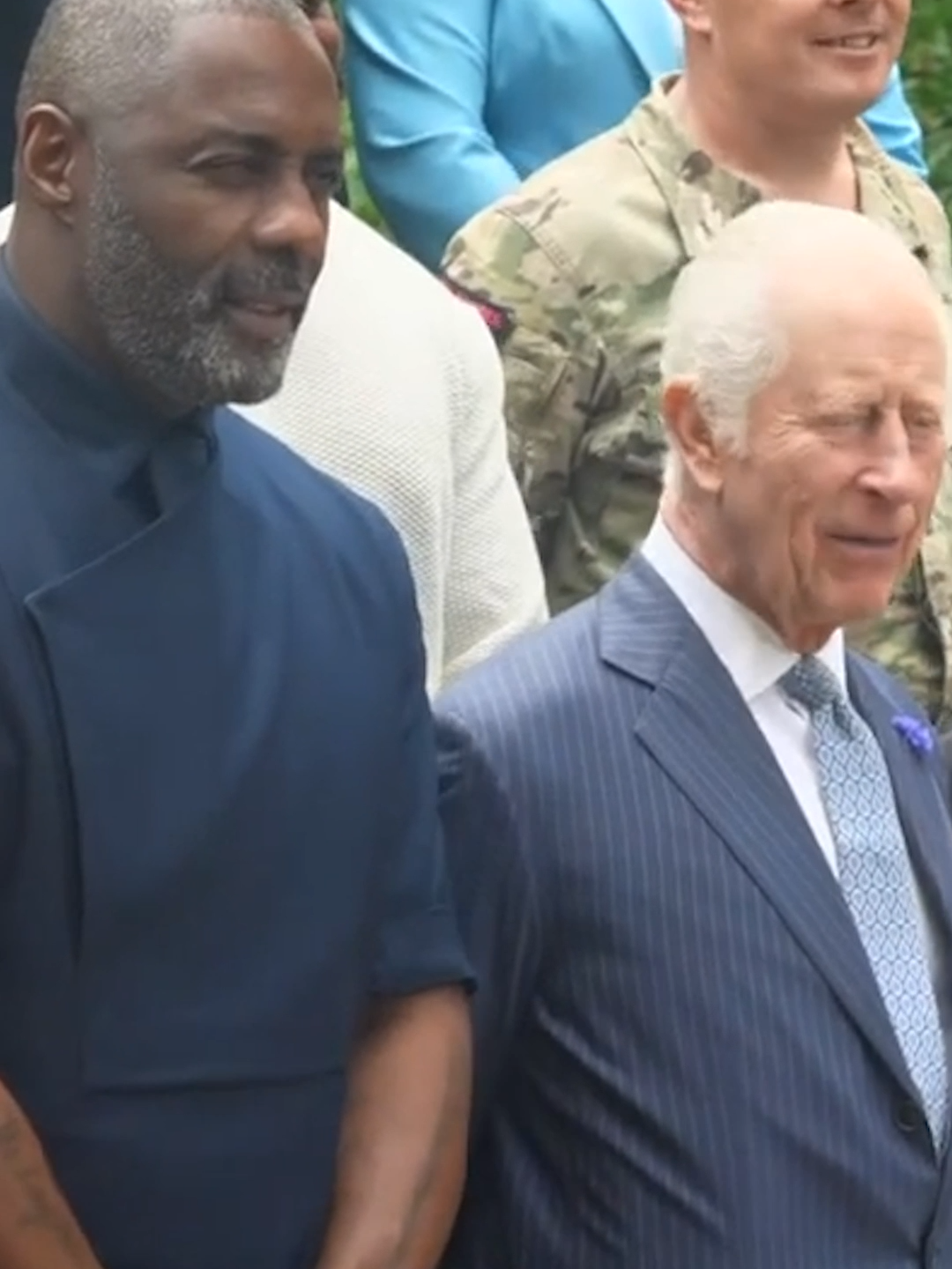 King Charles and Idris Elba joined young people for a group photograph holding England shirts as they wished the national team good luck for Sunday's Euro 2024 final against Spain. #threelions #kingcharles #idriselba #footballtiktok #euros2024