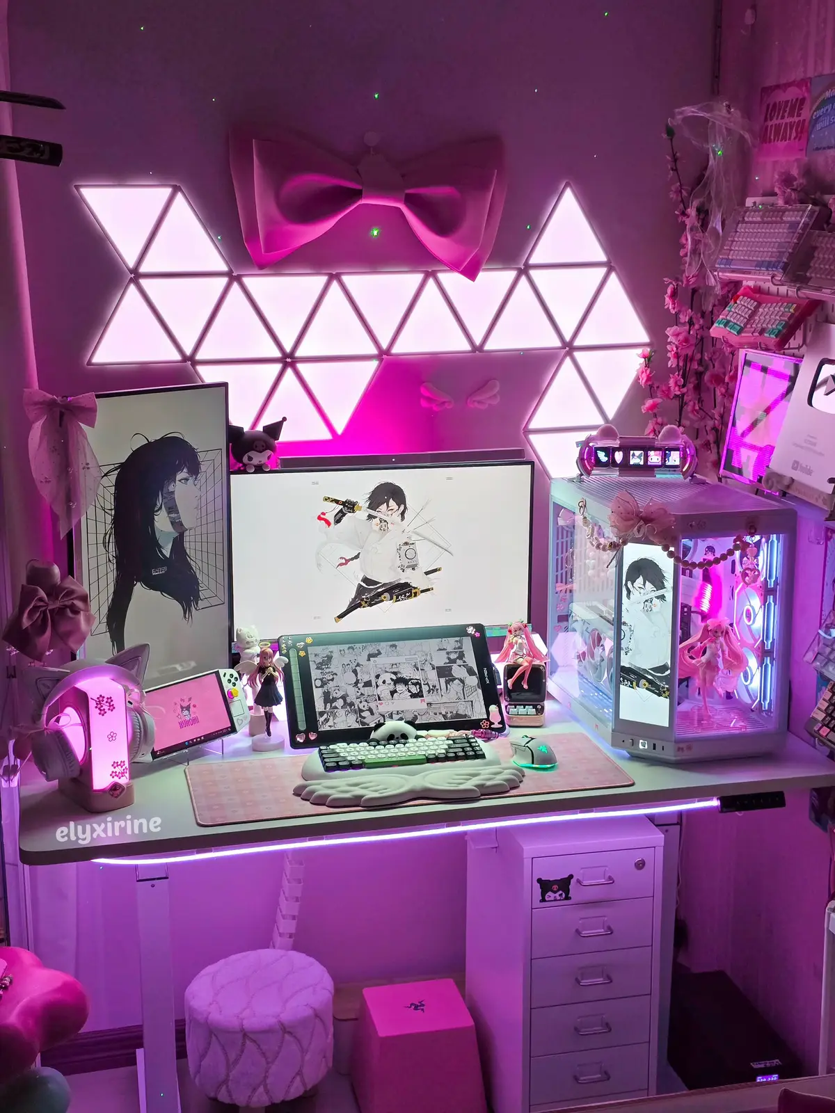 pink and white❕happy weekend gamers🕺🏻 • PC Case: HYTE Y70 Touch @Hyte *gfted • Keyboard: YUNZII C68 Panda @Official YUNZII Keyboard Store *gfted • Artist 16 Pro pen display @XPPen Official @Le Petit Prince *gfted  • Headphone: YOWU Cat Ear 4GS @yowu chan *gfted #pcsetup #pcbuild #desksetup #setupinspiration #pinksetup