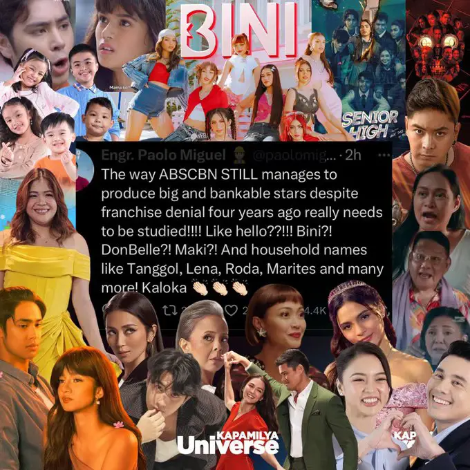 THE POWER OF ABS-CBN 💅❤️💚💙 From a Solid Kapamilya Fan Engr. Paolo Miguel: “The way ABSCBN STILL manages to produce big and bankable stars despite franchise denial four years ago really needs to be studied!!!! Like hello??!!! Bini?! DonBelle?! Maki?! And household names like Tanggol, Lena, Roda, Marites and many more! Kaloka 👏🏻👏🏻👏🏻… Idagdag mo pa ung mga award winning seryes and movies since the shutdown!!! Your fave networks can never char hahahaha”  #ABSCBN #ForeverKapamilya Photo from Kapamilya Universe #foryou #fyp #abscbnstudios #kapamilya 