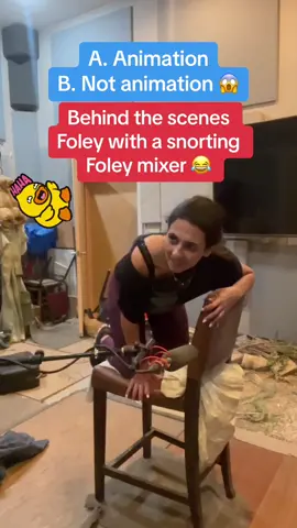 Behind the scenes Foley with a snorting Foley mixer 😂 #reelfoleysound #foley #foleyartist #snortlaugh #foleybed #sexytime #postproduction #lovemyjob #bts #audio #sound #laughter #funnyjob