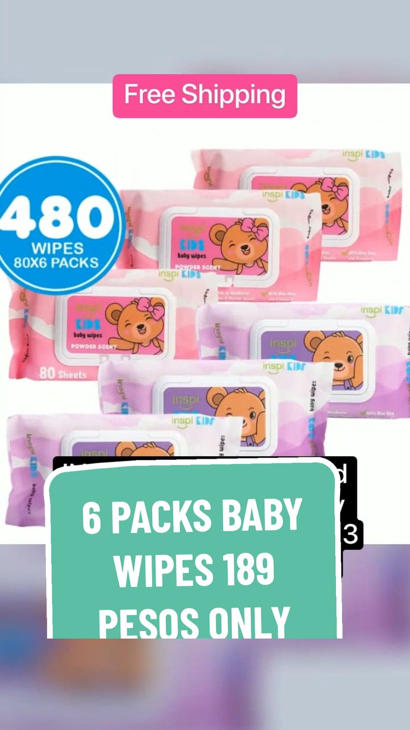 6 packs of wet wipes for only 189 pesos checkout na dali #inspibabywipes #WETWIPES #INSPIWIPES