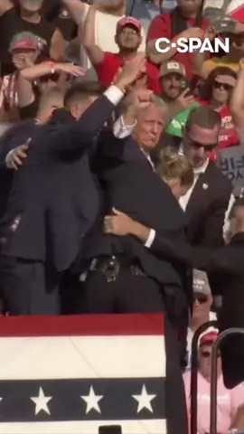Former President Trump was escorted offstage by Secret Service agents after a series of gunshots rang out shortly after he began speaking at a rally in Butler, Pennsylvania.   Mr. Trump appeared to have blood on his ear as he was rushed offstage and into his motorcade. #donaldtrump #trump #secretservice #cspan 