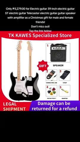 #Only ₱3,279.00 for Electric guitar 39-inch electric guitar ST electric guitar Telecaster electric guitar guitar speaker with amplifier as a Christmas gift for male and female friends! Don't miss out! Tap the link below