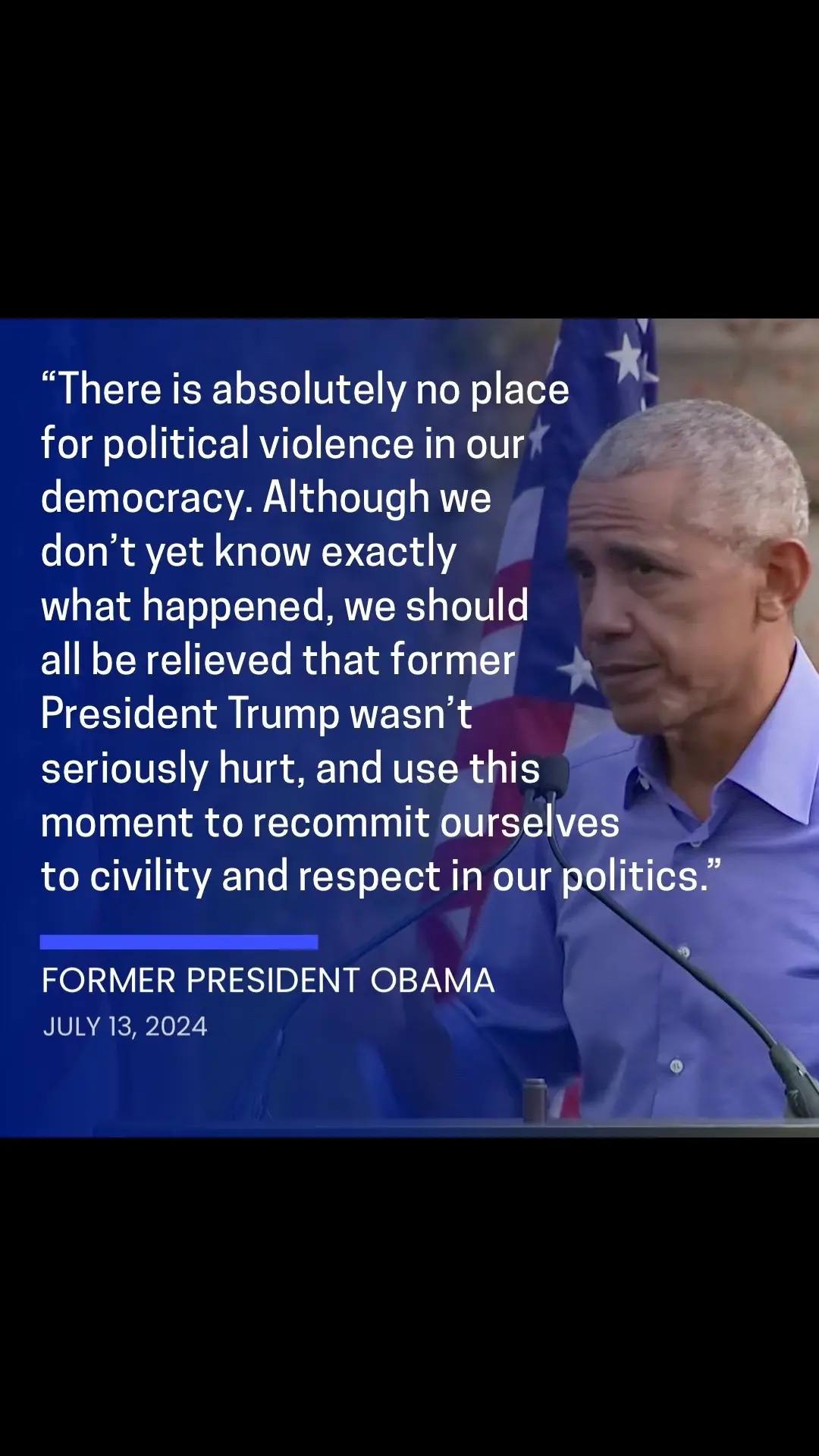 Former President Obama issued the following statement after the shooting at former President Trump’s rally on Saturday:   “There is absolutely no place for political violence in our democracy. Although we don’t yet know exactly what happened, we should all be relieved that former President Trump wasn’t seriously hurt, and use this moment to recommit ourselves to civility and respect in our politics. Michelle and I are wishing him a quick recovery.” #donaldtrump #barackobama #cspan 