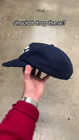 wool blend, unstructured, applied felt lettering, reduced brim length, faux croc strap - would you cop? #smallbrand #somedayfabrications #woolballcap #fashiondesign #baseballcap #yankee 