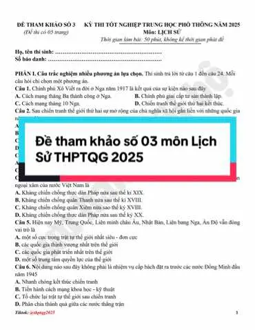 Đề tham khảo số 03 môn Lịch Sử THPTQG 2025 #chuongtrinhmoi #thpt2025 #thptqg2025  #2k7