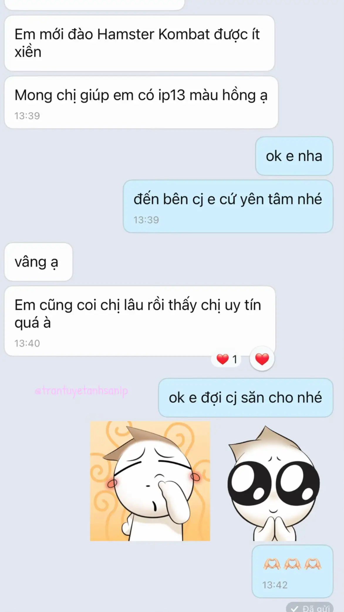 Cảm ơn e gái đã ủng hộ cj🥰 Chúc e sử dụng máy thật lâu dài 🫶🏻#xuhuong #trantuyetanhsanip #fyp #feedback #saniphone #saniphone1k #cogangtungngay #review #capcut #hm #hamters 