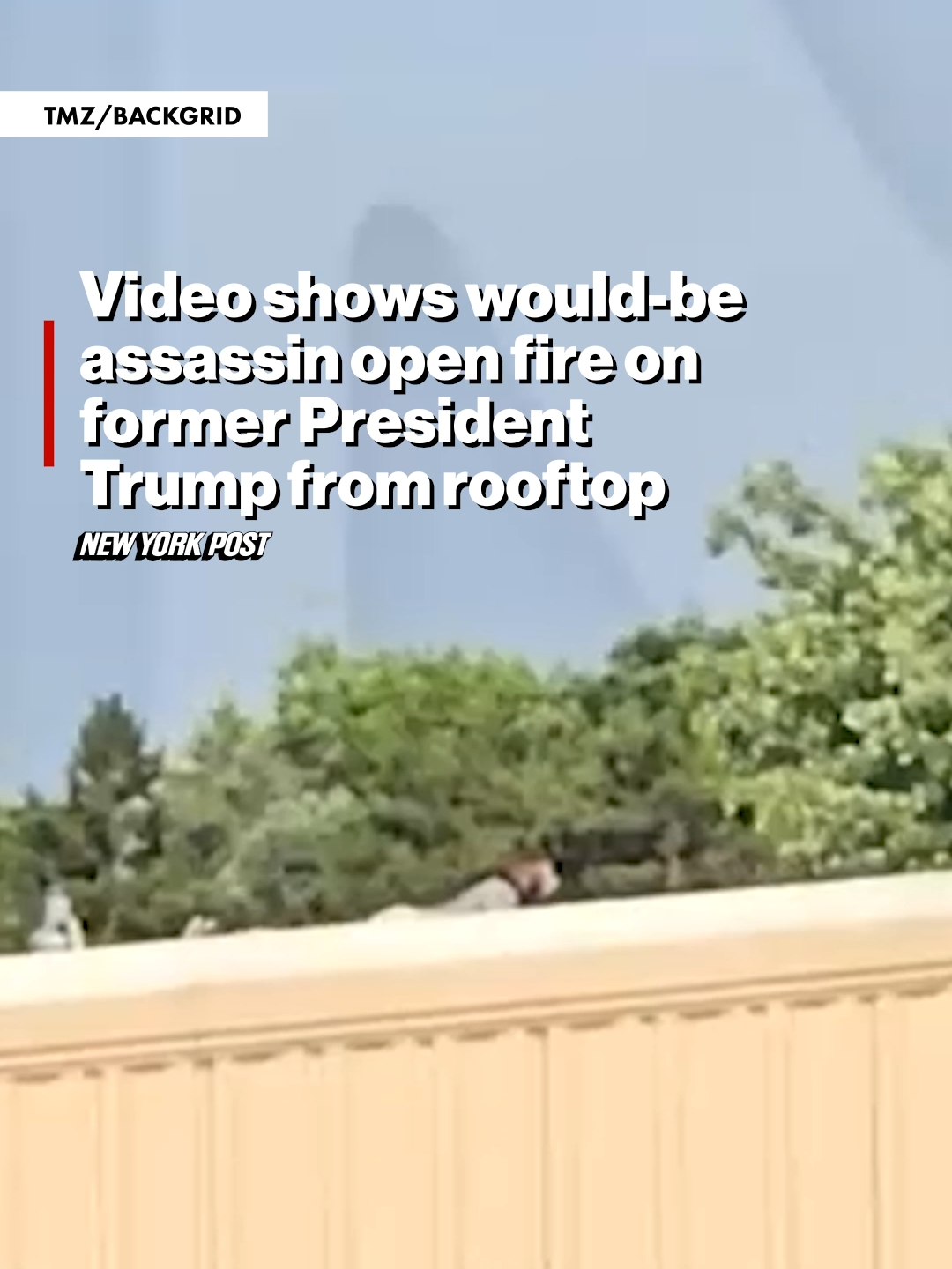 Video shows would-be assassin open fire on former President #Trump from rooftop.