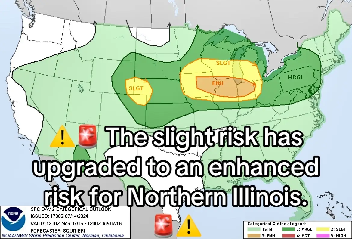 ⚠️🚨 The slight risk has upgraded to an enhanced risk for northern illinois. 🚨⚠️ #severeweather #severeweatheroutlook #tornado #spcoutlook #tornadooutbreak #tornadooutbreak2024 #fyp #foryoupage #viral 