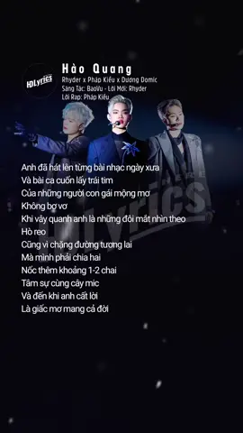 Full lyrics Hào Quang - Rhyder x Pháp Kiều x Dương Domic  #haoquang #rhyder #phapkieu #duongdomic #baovu #anhtraisayhi #hdlyricshere #trending #trendingmusic #trendingsong #xuhuong #foryou 