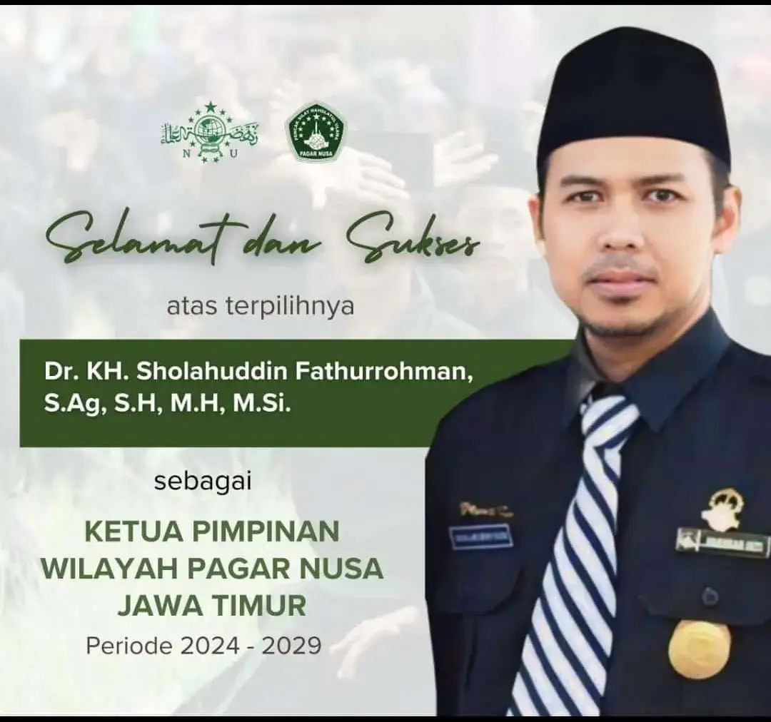 masih tetep di jalur hidmah pada ulama' dan kyai selamat dan sukses KH sholahudin faturohman ( gus Amang / cak shol ) sebagai ketua PW PSNU PAGAR NUSA  jatim semoga bisa membawa organisasi badan otonom NU yg membidangi beladiri ini lebih baik dan betul2 berciri khas kan NAHDLOTUL ULAMA  Aamiin