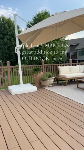 When planing our back deck makeover, we knew we needed a large umbrella to be able to enjoy some shade in our outdoor space. We found the perfect one from @purpleleafgarden. I chose the beige/white base in the 10ft x 10ft square size. We are loving the 6 height adjustment and the 360 rotation features and how easy it is to operate the umbrella.  So many sizes and colors to choose from. We can’t wait to create memories with our little ones out here. 🤎 I will have the umbrella on my LTK shop in my bio. Check out Instagram. Make sure to use code: stephfans for 10%.@PurpleLeaf_Official #purpleleaf #purpleleafumbrella  #outdoorumbrella #purpleleaf #patiomakeover #deckmakeover #outdoorfuniture #patiomakeover #deckdecorideas  #europeaninspoideas 