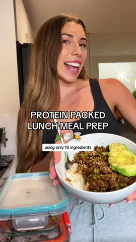 You have to try this healthy & easy lunch meal prep!👩‍🍳💛 It’s protein packed & perfect to grab and go for a busy week. Here’s the recipe: Spicy Ground Beef Bowl🍚🫛 Ingredients: 	•	2 cups dry jasmine rice (cook according to package instructions) 	•	1 lb ground beef 	•	¾ cup diced onion 	•	1 pack frozen shelled edamame 	•	3 tbsp Japanese BBQ sauce 	•	3 tbsp soy sauce 	•	2 tbsp TJ’s chili onion crunch 	•	2 tbsp sriracha (adjust to spice preference🌶) 	•	1 tbsp olive oil 	•	Sesame seeds (for garnish) Instructions: 1. Cook the rice 2. Microwave the edamame for 2 minutes 3. Heat 2 pans over medium heat with olive oil 4. Add ground beef and onion to one and cook until browned, about 6-8 minutes 5. Add edamame to the other 6. Add to ground beef: 2 tbsp Japanese BBQ sauce, 2 tbsp soy sauce, 1 tbsp chili onion crunch, 1 tbsp sriracha to the ground beef. Cook for 2-3 minutes. 7. Add to edamame: 1 tbsp Japanese BBQ sauce, 1 tbsp soy sauce, and 1 tbsp chili onion crunch. Toss for 2-3 minutes. 8. Assemble the Bowls: 	•	Divide rice into 5 containers. 	•	Add ground beef and edamame 	•	Top with sesame seeds (I also like to add avocado the day of!🥑) Enjoy!!👩‍🍳 Another tip to make things easier in the kitchen: Make some extra rice to use as sides for your dinners for the week!!🩷 #healthymealprep #lunchideas #healthylunches #easylunchidea #groundbeefrecipe #EasyRecipes #wellnessjourney 