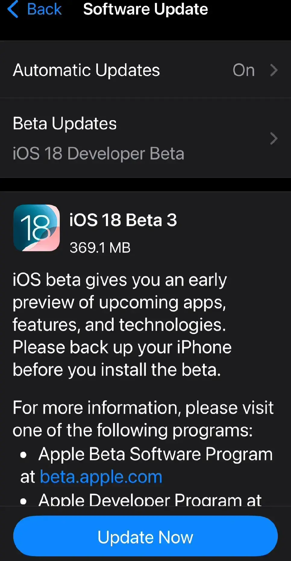 iOS 18.0 beta 3 has now been re-released! This means that the first public beta of iOS 18.0 is coming very soon!  iOS 18 Developer Beta 3 = 22A5307f iOS 18 Public Beta 1 = 22A5307i #Apple #iOS18