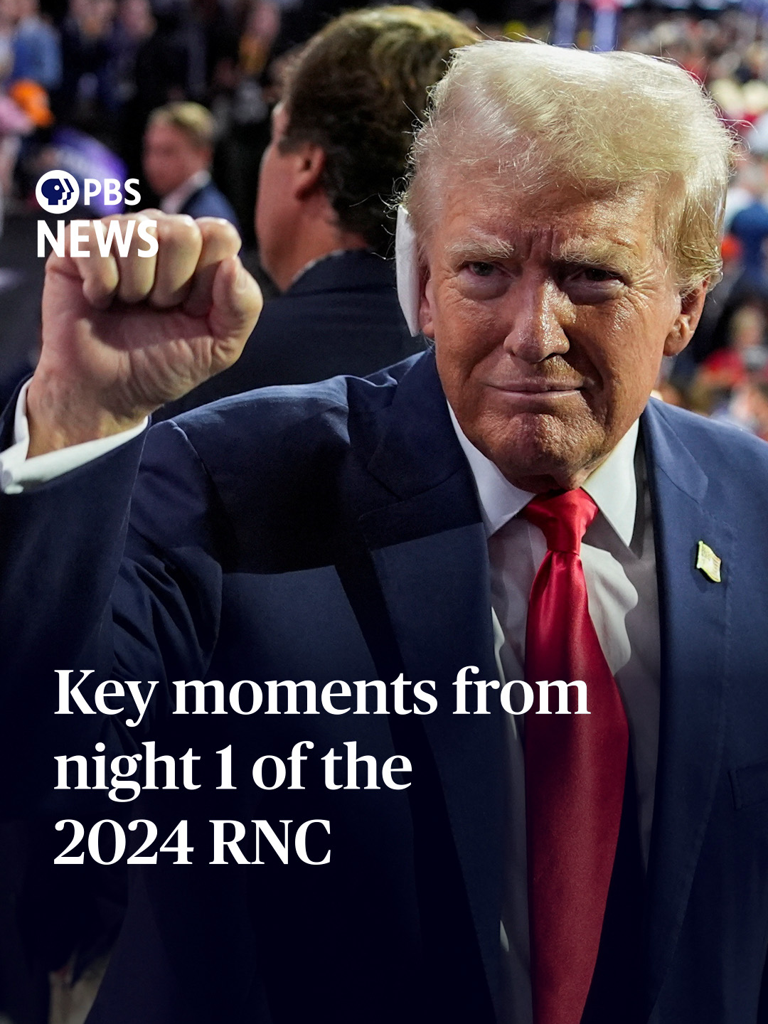 Former President Donald Trump was officially nominated for president July 15 at the Republican National Convention in Milwaukee, two days after he survived an assassination attempt at a rally in Pennsylvania. In the morning, he announced Ohio Sen. J.D. Vance would be his vice presidential running mate. Trump made his first formal appearance since the shooting later in the evening, ear bandaged, to roaring applause. Take a look at some key moments from the first night of the convention. #pbs #trump #rnc #news #breakingnews #jdvance #monday