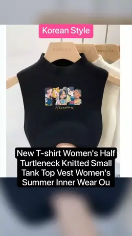 New T-shirt Women's Half Turtleneck Knitted Small Tank Top Vest Women's Summer Inner Wear Outer Wear Short Sleeveless Hot Girl Top under ₱298.41 - 380.70 Hurry - Ends tomorrow!